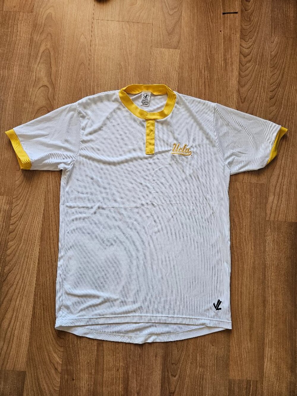 Men's White and Yeallow UCLA Rowing Crew Perfomance Tee By JL Racing - Medium